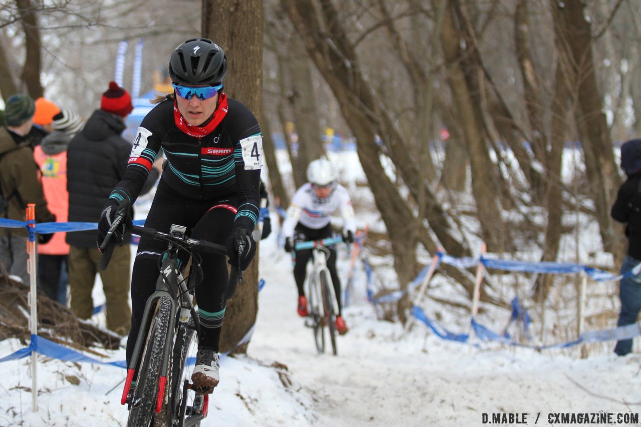 Elle Anderson started strong, carrying the lead halfway through the first lap. 2017 Cyclocross National Championships. © D. Mable / Cyclocross Magazine