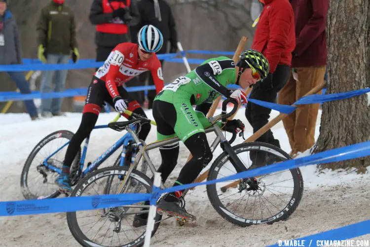 Even the leaders had trouble with the off-camber icy turns. 2017 Cyclocross National Championships - U23 Men. © D. Mable / Cyclocross Magazine