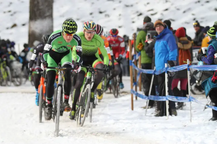 Gage Hecht led at the start, but had to defend his position the entire Men's U23 race. 2017 Cyclocross National Championships - U23 Men. © Cyclocross Magazine