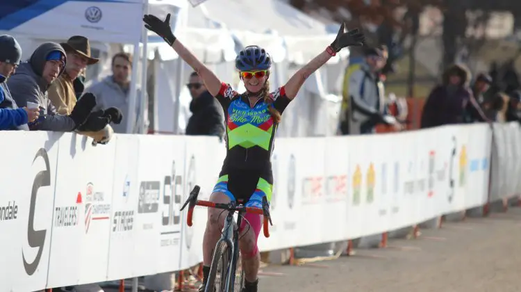 Christina Gokey-Smith wins her first National Cyclocross title after taking the Women's 40-44 race on Thursday in Hartford. 2017 Cyclocross National Championships. ©D. Mable/Cyclocross Magazine