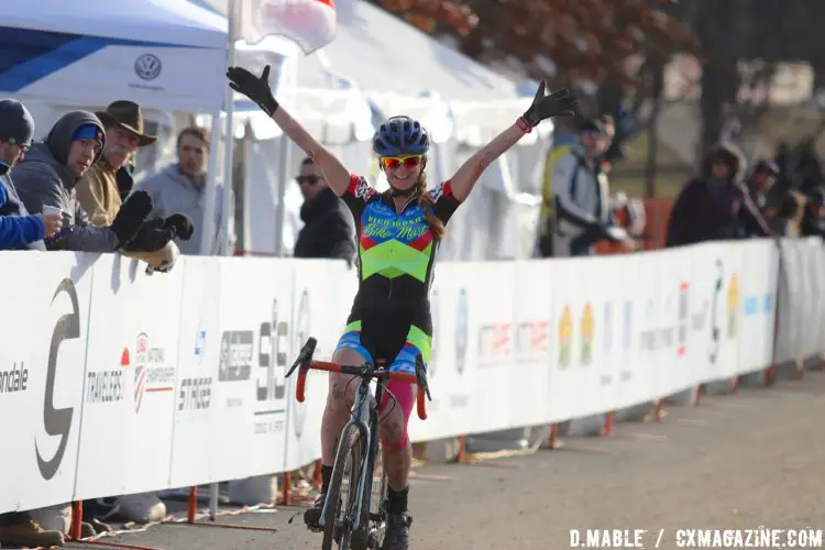 Christina Gokey-Smith wins her first National Cyclocross title after taking the Women's 40-44 race on Thursday in Hartford. 2017 Cyclocross National Championships. ©D. Mable/Cyclocross Magazine