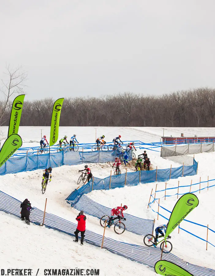 Racers snake through the slick and slippery course. 2017 Cyclocross National Championships - U23 Men. © D. Perker / Cyclocross Magazine