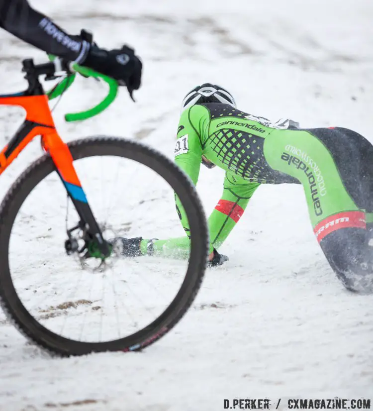 Curtis White had a tough afternoon including this crash. 2017 Cyclocross National Championships © D. Perker / Cyclocross Magazine