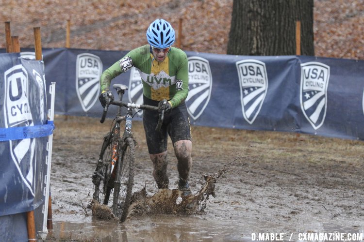 Sometimes the only options was to walk right through the soupy mud as Nicholas Lando of the University of Vermont discovered in the Men's Collegiate Club race. 2017 Cyclocross National Championships. © D. Mable/Cyclocross Magazine