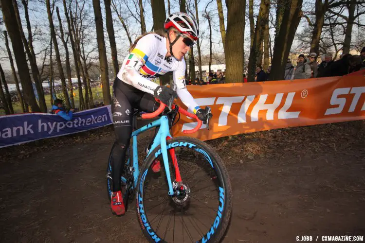 Katie Compton was riding well until a crash ended her chances of seeing the front. 2017 Hoogerheide World Cup Elite Women. © C. Jobb / Cyclocross Magazine