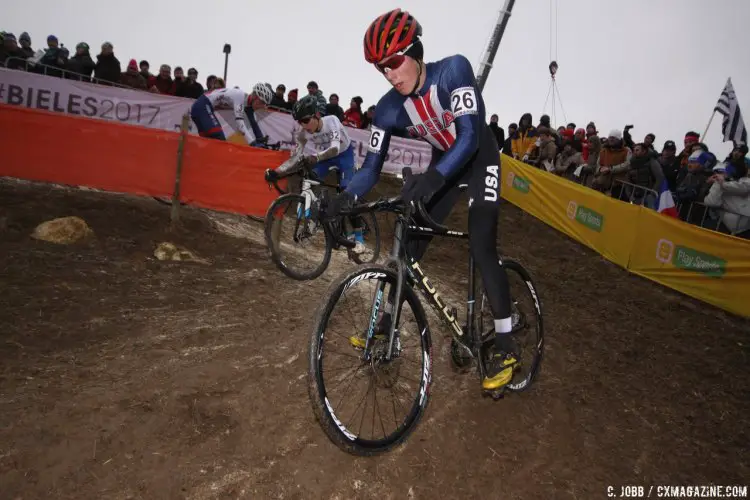 Ross Ellwood on his way to 36th. Junior Men - 2017 UCI Cyclocross World Championships, Bieles, Luxembourg. © C. Jobb / Cyclocross Magazine