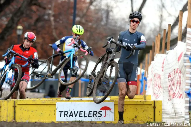 Julie Vanderhoop leads the chase of the top three and would finish fourth. 2017 Cyclocross National Championships, Collegiate Club Women. © D. Mable / Cyclocross Magazine