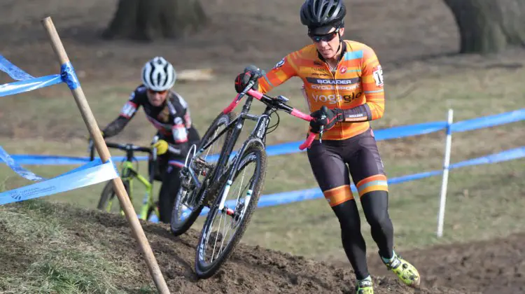 Her high-altitude training pays off as Boulder, Colorado resident Kristin Weber races to a second-place finish in the Women's 40-44 championship race on Thursday. 2017 Cyclocross National Championships. ©D. Mable/Cyclocross Magazine