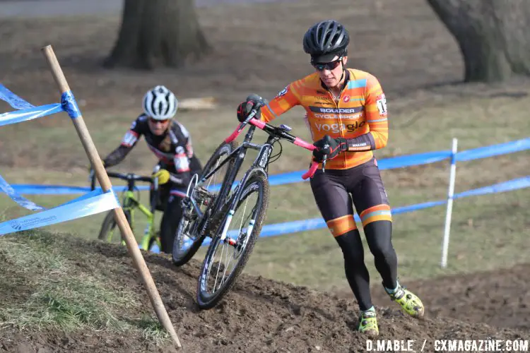 Her high-altitude training pays off as Boulder, Colorado resident Kristin Weber races to a second-place finish in the Women's 40-44 championship race on Thursday. 2017 Cyclocross National Championships. ©D. Mable/Cyclocross Magazine