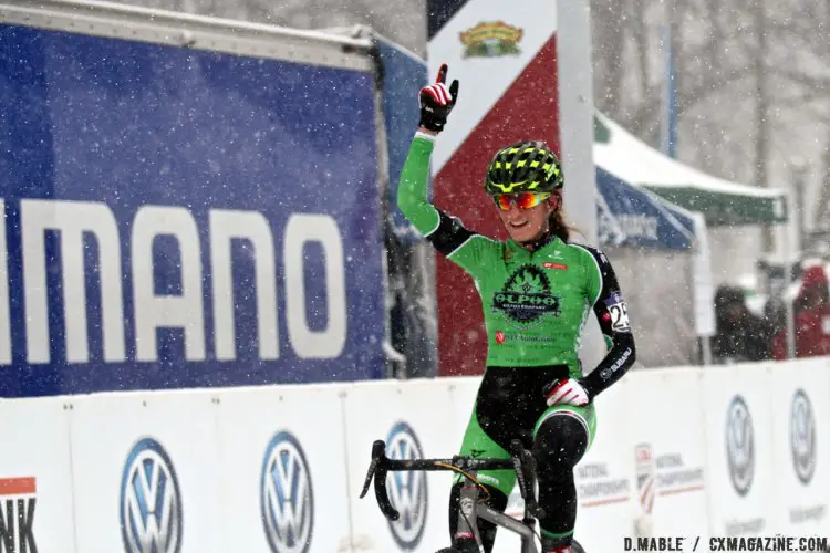 Katie Clouse finishes number one. 2017 Cyclocross National Championships, Junior Women 15-16. © D. Mable / Cyclocross Magazine