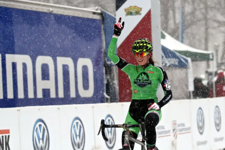 Katie Clouse finishes number one. 2017 Cyclocross National Championships, Junior Women 15-16. © D. Mable / Cyclocross Magazine