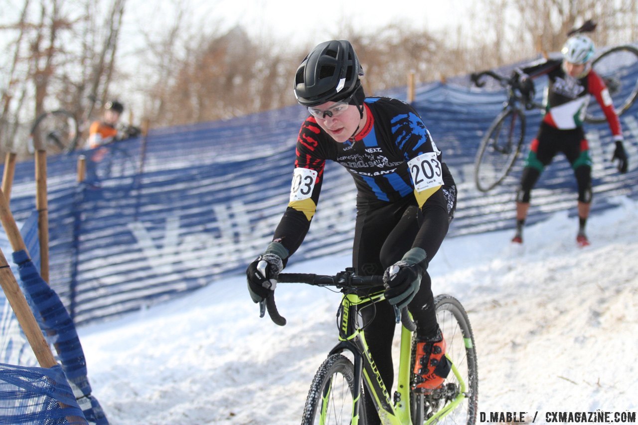 Lane Maher navigates through the snow on the chicane. 2017 Cyclocross National Championships - Junior Men 17-18. © D. Mable / Cyclocross Magazine