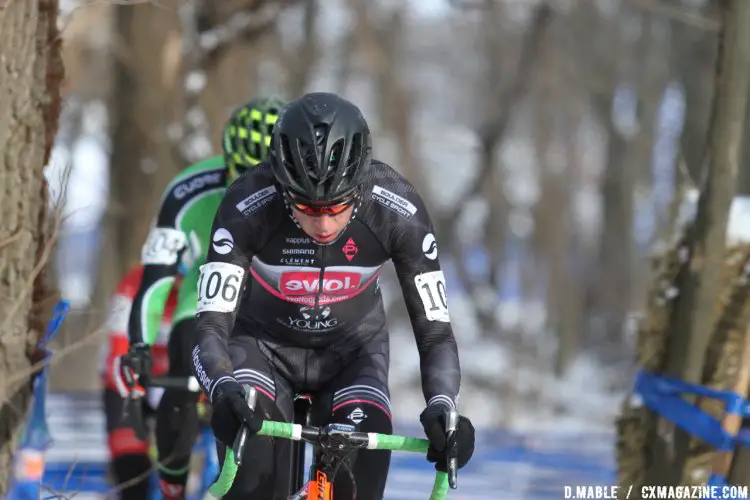 Maxx Chance led late in the final lap with Gage Hecht and Lance Haidet close behind. 2017 Cyclocross National Championships - U23 Men. © D. Mable / Cyclocross Magazine