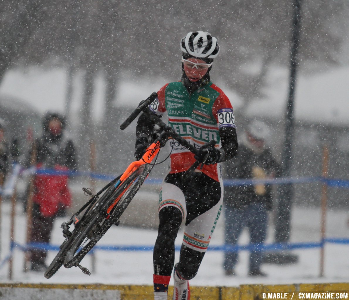 Torin Bickmore (Boulder Junior Cycling) clears the barriers one last time. © D. Mable / Cyclocross Magazine