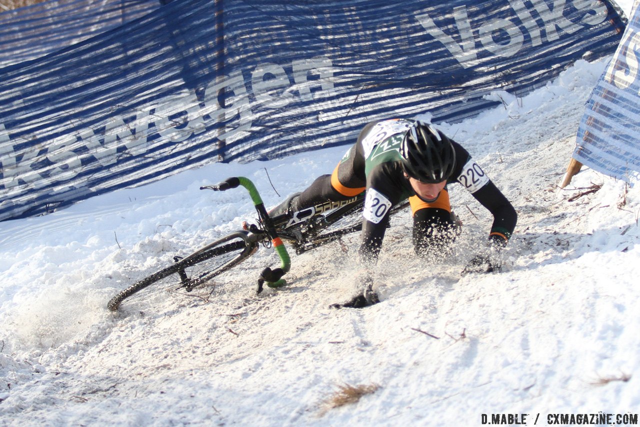 Zachary Young caught the wratch of the chicane. 2017 Cyclocross National Championships - Junior Men 17-18. © D. Mable / Cyclocross Magazine