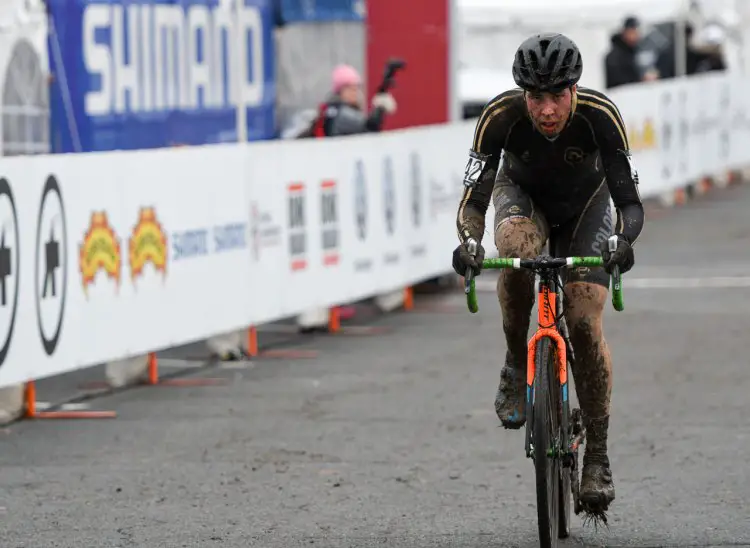 Winner Maxx Chance on a solo breakaway. 2017 CX National Championships Hartford Day 2 Collegiate Men Club. © A. Yee / Cyclocross Magazine