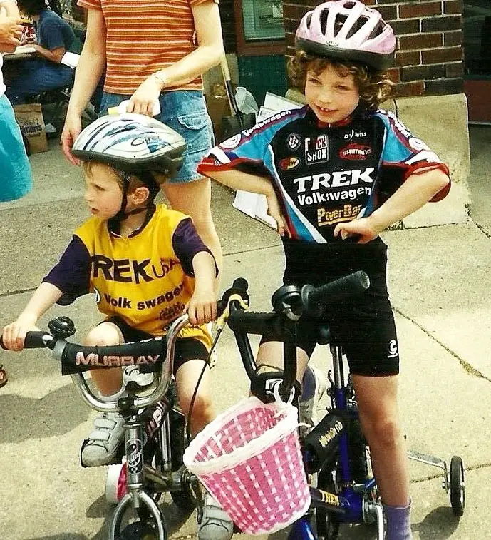 Emma and Caleb Swartz were modeling for future Trek sponsorship at an early age. photo: courtesy