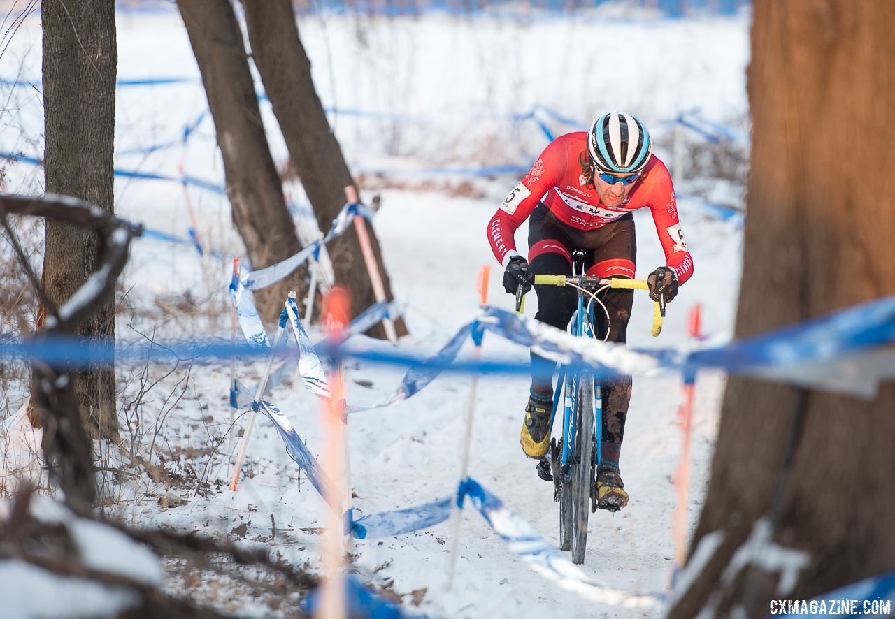 Jamey Driscoll came on strong, knowing anything could happen, and he almost repeated teammate Lance Haidet's stunning, last-minute U23 win. 2017 Cyclocross National Championships, Elite Men. © A. Yee / Cyclocross Magazine