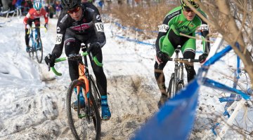 One of many key moments on the last lap of the U23 race, when Hecht ended up in the tape with just a half lap to go. 2017 Cyclocross National Championships. Sunday, U23 Men, Elite Women, Elite Men. © J. Curtes / Cyclocross Magazine