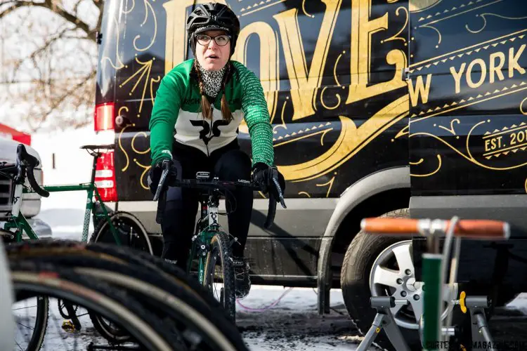 BrittLee Bowman warm and ready for a season-ending ride. 2017 Cyclocross National Championships. Sunday, U23 Men, Elite Women, Elite Men. © J. Curtes / Cyclocross Magazine