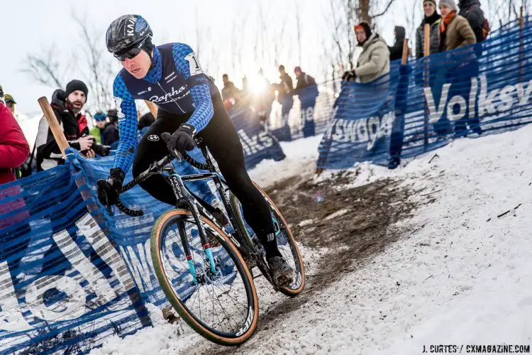 Powers had a good start but two crashes and a banged knee sent him backwards. 2017 Cyclocross National Championships. Sunday, U23 Men, Elite Women, Elite Men. © J. Curtes / Cyclocross Magazine