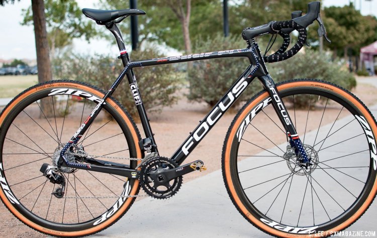 Jeremy Powers' Focus Mares with SRAM eTap double chainring drivetrain. © A. Yee / Cyclocross Magazine