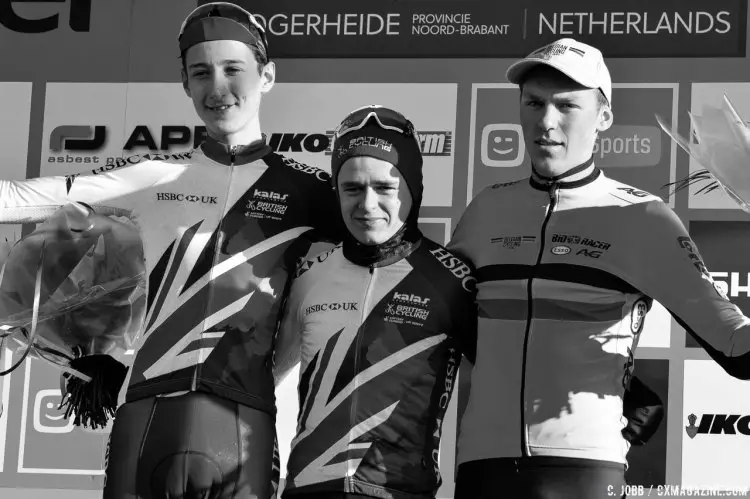 A Brit 1-2 in front of a Belgian. Thomas, Pidcock and Kielich. 2017 Hoogerheide UCI Cyclocross World Cup. Junior Men. © C. Jobb / Cyclocross Magazine