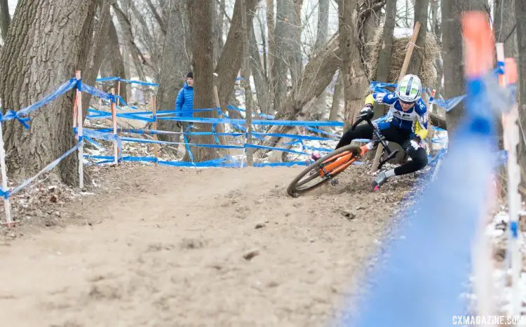 The race wasn't perfect for Gunsalus, but her lead and determination were more than enough. 2017 Cyclocross National Championships, Junior Women 13-14. © A. Yee / Cyclocross Magazine