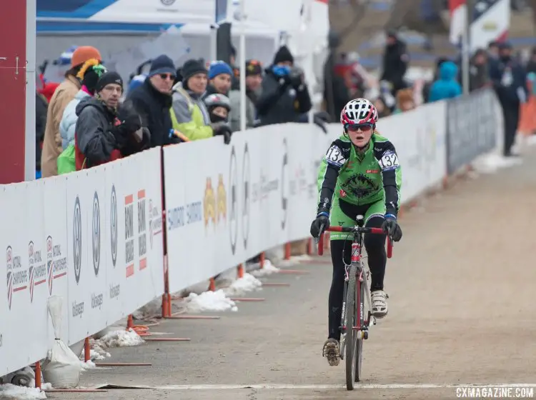 Lauren Zoerner (Alpha Bicycle Co.- Vista Subaru) finished 18 seconds back from the leader at the finish for the silver medal. 2017 Cyclocross National Championships, Junior Women 13-14. © A. Yee / Cyclocross Magazine