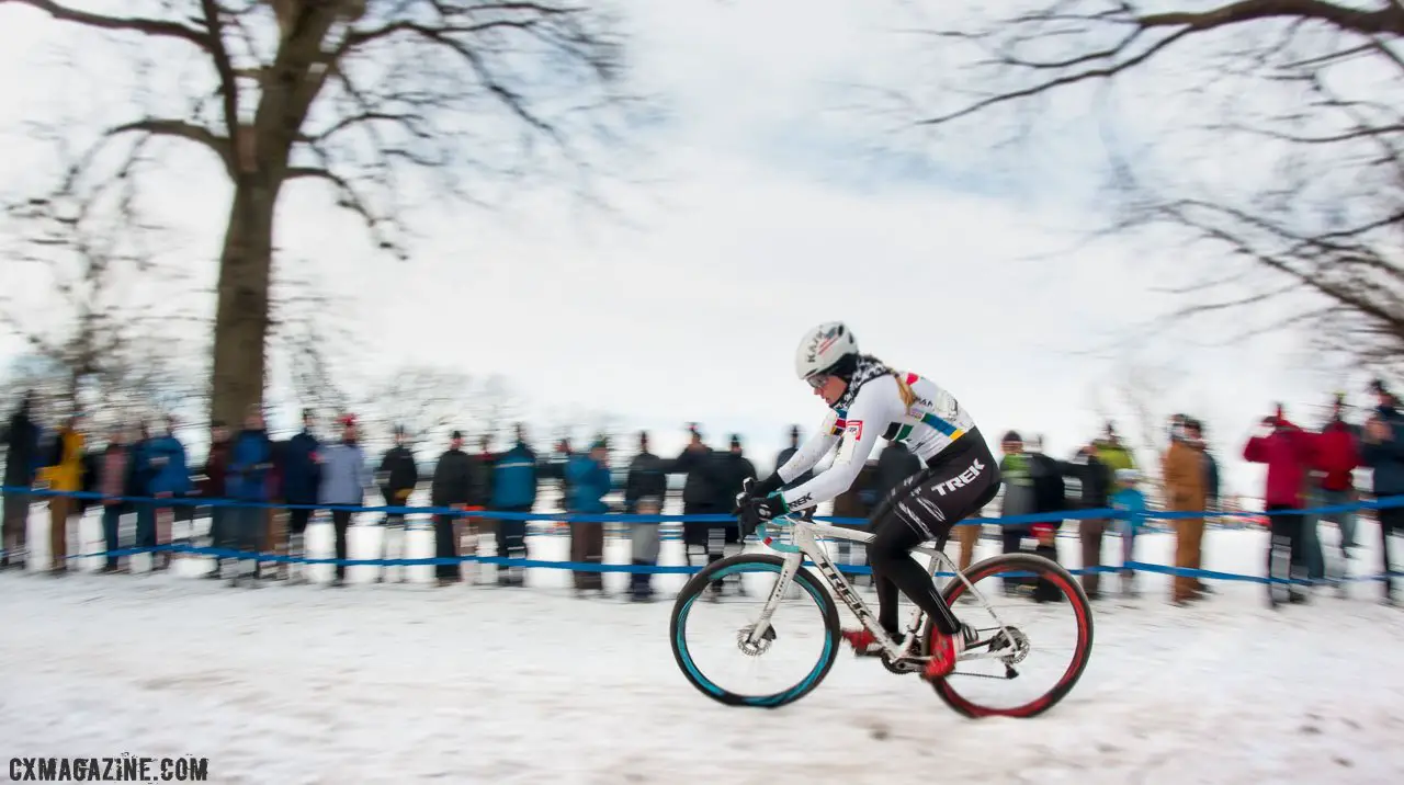 Katie Compton at full speed. 2017 Cyclocross National Championships. ©  Cyclocross Magazine