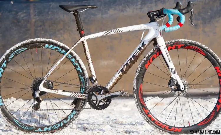 Katie Compton's 13th National Championships-Winning 2017 Trek Boone cyclocross bike with a fresh title and coating of Hartford's Riverside Park's mud and snow. © Cyclocross Magazine