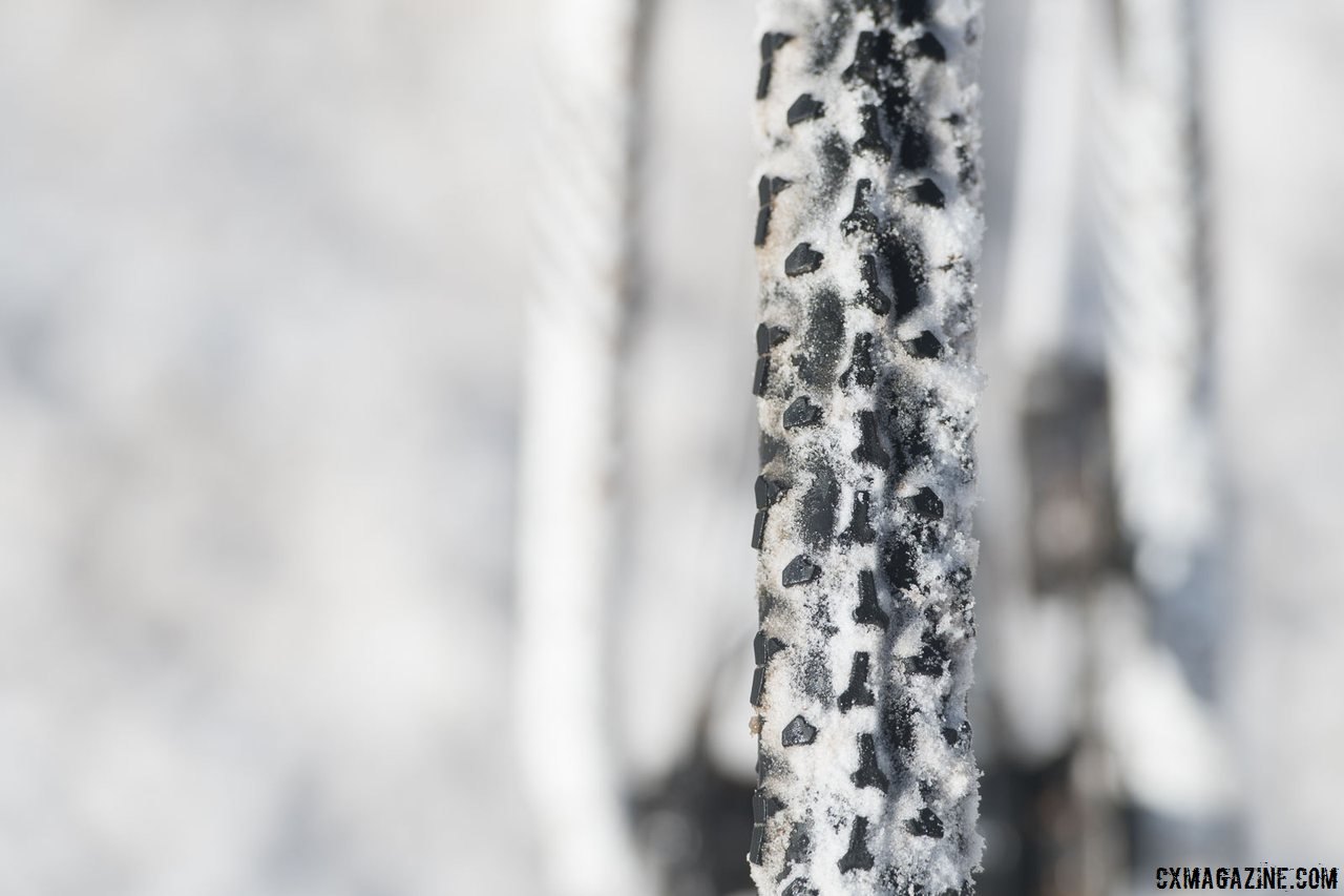 Any number of treads should work when conditions turn snowy. Katie Compton's 13th National Championships-Winning 2017 Trek Boone cyclocross bike. © Cyclocross Magazine