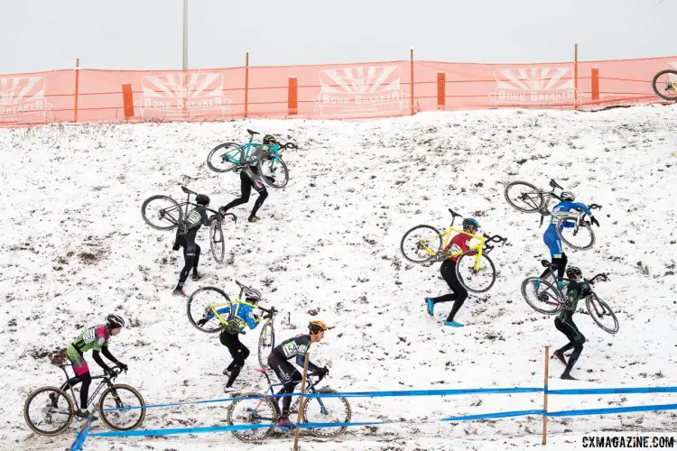 Some riders rode the low line, some ran up to the high line. 2017 Cyclocross National Championships, Masters Men 30-34. © A. Yee / Cyclocross Magazine