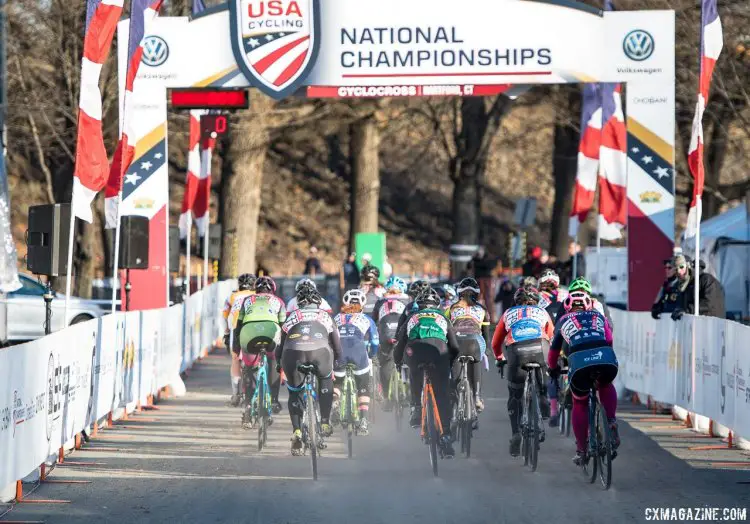 Start of the 2017 Cyclocross National Championships, Masters Women 35-39 race. © A. Yee / Cyclocross Magazine