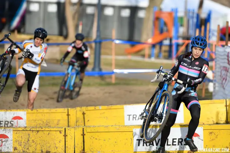 Over the barriers at the 2017 Cyclocross National Championships, Masters Women 35-39 race. © A. Yee / Cyclocross Magazine