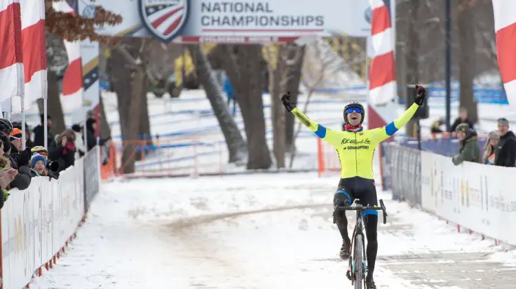 Chris Drummond (SPCX p/b R.K. BLACK) takes the win for the Masters Men 35-39 National Title. © A. Yee / Cyclocross Magazine