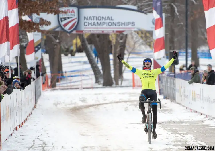 Chris Drummond (SPCX p/b R.K. BLACK) takes the win for the Masters Men 35-39 National Title. © A. Yee / Cyclocross Magazine