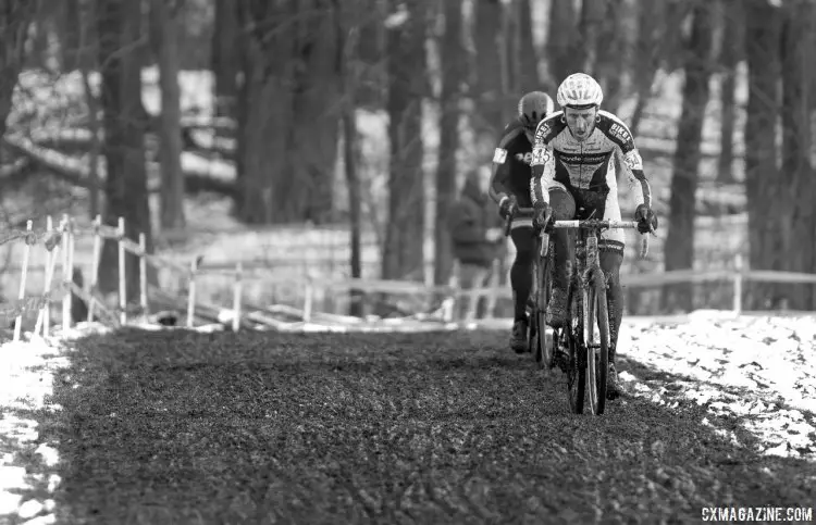 Adamy Myerson leads Davi Hildebrand, lap two. 2017 Cyclocross National Championships, Masters Men 45-49. © A. Yee / Cyclocross Magazine