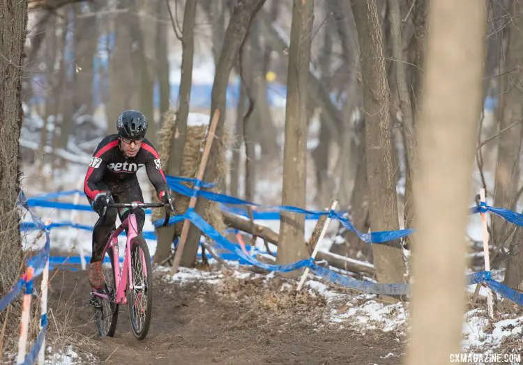 David Hildebrand grabbed the lead up the first run-up and held on for fourth on his hometown course. 2017 Cyclocross National Championships, Masters Men 45-49. © A. Yee / Cyclocross Magazine