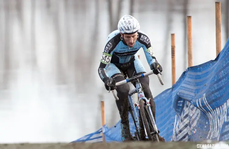 Adam Myerson climbs up from the river one last time. 2017 Cyclocross National Championships, Masters Men 45-49. © A. Yee / Cyclocross Magazine