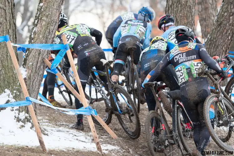 First lap chaos. 2017 Cyclocross National Championships, Masters Men 50-54. © A. Yee / Cyclocross Magazine