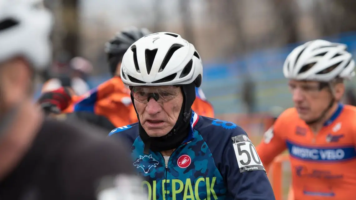 Fred Schmid readies for the 2017 Cyclocross National Championships race, Masters Men 70+. © A. Yee / Cyclocross Magazine