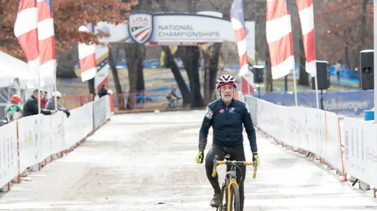 Abbott runs aways with the 70-74 race. 2017 Cyclocross National Championships, Masters Men 70+. © A. Yee / Cyclocross Magazine