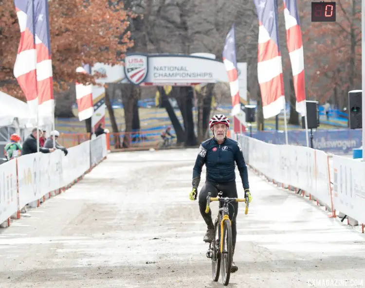 Abbott runs aways with the 70-74 race. 2017 Cyclocross National Championships, Masters Men 70+. © A. Yee / Cyclocross Magazine