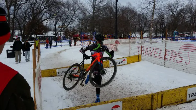 Maxx Chance (EVOL DevoElite Racing) suffered a mechanical just feet from the finish. 2017 Cyclocross National Championships, U23 Men. © Cyclocross Magazine