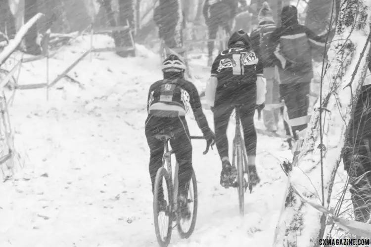 Snow was heavy and blowing sideways. 2017 Cyclocross National Championships, Singlespeed Men. © A. Yee / Cyclocross Magazine