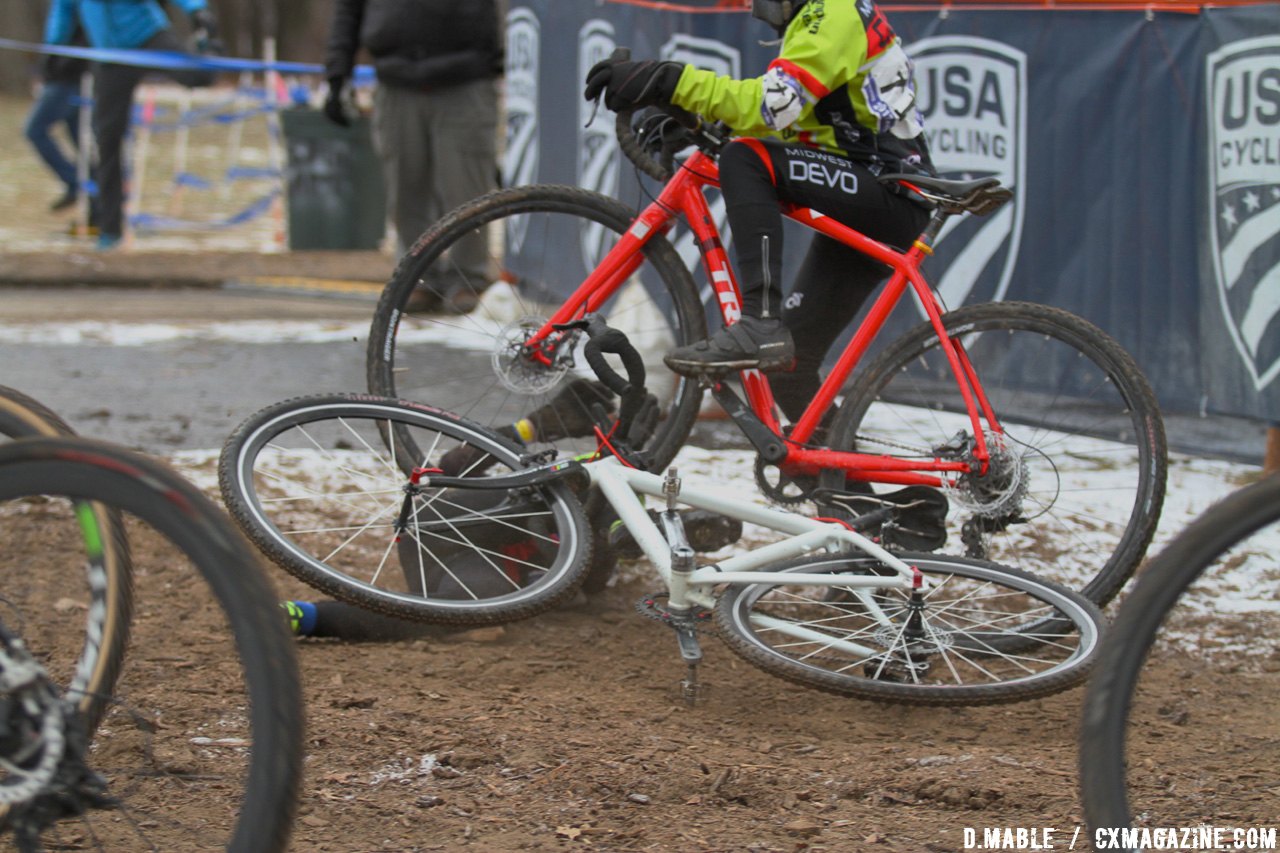 Small crash at the start of the race. 2017 Cyclocross National Championship Junior Men 11-12. © D. Mable / Cyclocross Magazine