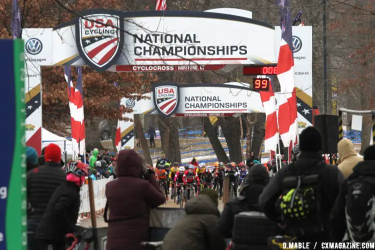 Just because they are Juniors doesn't mean they don't know how to draw a crowd. 2017 Cyclocross National Championships, Junior Women 11-12. © D. Mable / Cyclocross Magazine