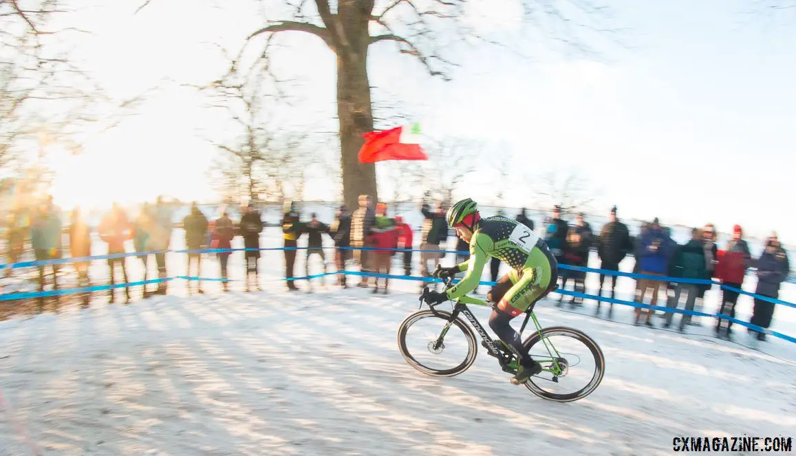 The sun peeked through on Stephen Hyde in Hartford, and he shined despite two late mechanicals. 2017 Cyclocross National Championships, Masters Elite Men. © A. Yee / Cyclocross Magazine