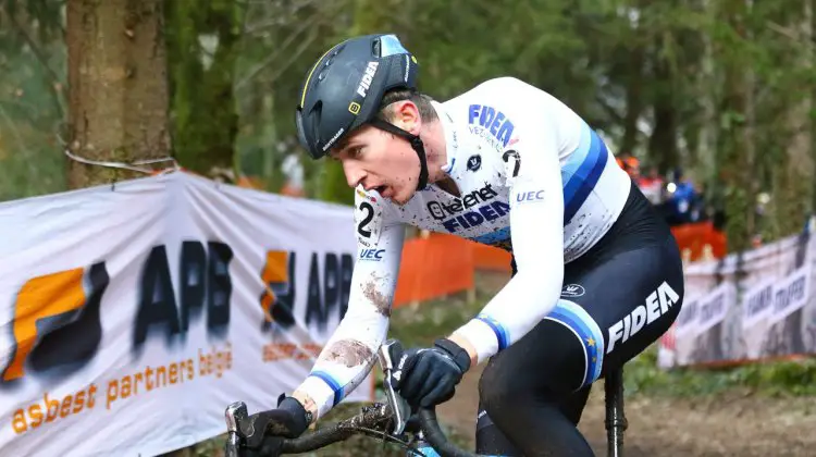 Toon Aerts leading before his season-ending crash. 2017 Fiuggi UCI Cyclocross World Cup. Elite Men. Italy. © C. Jobb / Cyclocross Magazine
